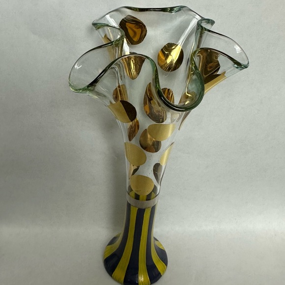 MacKenzie-Childs Other - Vintage MacKenzie-Childs bud vase Circus pattern ruffle stripes gold polka dots